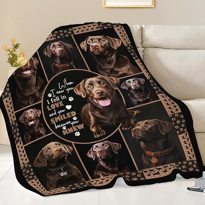 Labrador Blanket Gifts for Girls Boys Chocolate Lab Dog Lovers Throw Blankets Cozy Plush Fleece America Flag Flannel Fuzzy 80"X60"