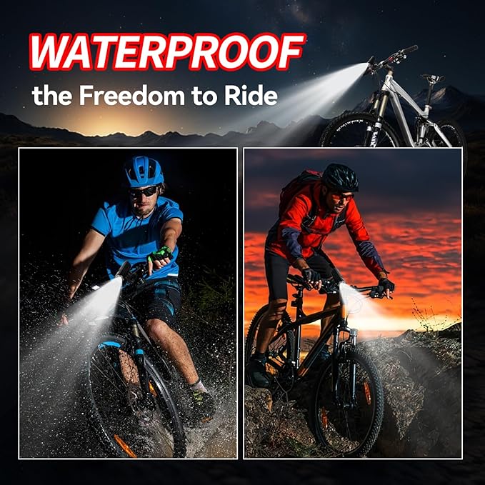 1500 Lumens Supper Bright Bike Lights for Night Riding, LCD Battery Indicator, 3000mAh,IP65 Waterproof & USB-C Rechargeable Bike Headlight, Aluminum Body for Urban/MTB Night Riding