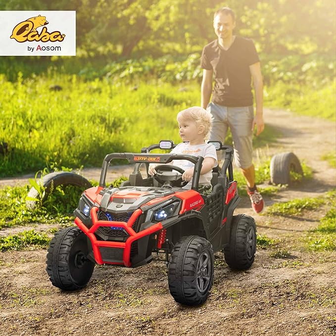Qaba 24V 2 Seater Ride on Car, Electric Off-Road UTV Truck w/Parent Remote Control, Music, Lights, Ride on Toy for Kids Ages 3-8, Red