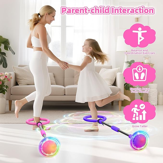 Ankle Skip Ball for Kids, Foldable Skip Ball with Colorful Flash Wheel, Indoor & Outside Game Toys, Christmas Birthday Gifts Toys for Girls and Boys Age 4 5 6 7 8 9 10 Years Old