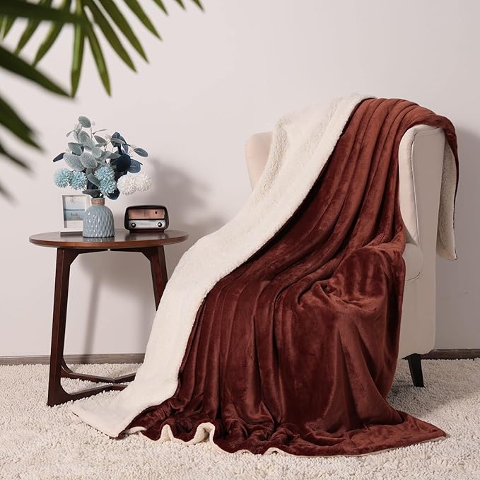 NANPIPER King Size Sherpa Blanket, Soft Fleece Throw for Bed, Reversible Thick Fuzzy Blanket for Winter (Brown, 90x108 inches)