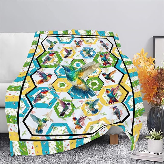 Hummingbird Throw Blanket Hummingbird Bird Stuff Gifts for Kids Girls Boys Adults Women Men Soft Cozy Warm Plush Fluffy Fuzzy Fleece Blanket Decor 50''X60''