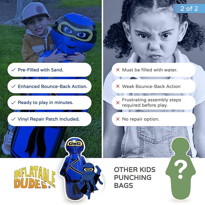 INFLATABLE DUDES Ninja Toy 40 Inches -Kids Punching Bag | Already Filled with Sand| Bop Bag | Inflatable Bopper | Boxing | Ninja Birthday Party | Punching Bag for Kids- (Little Dudes Nobi)