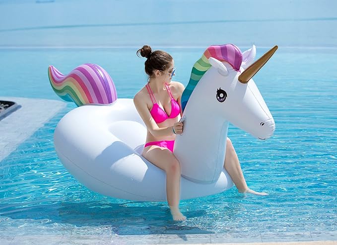 Jasonwell Giant Inflatable Unicorn Pool Float Floatie Ride On with Fast Valves Large Rideable Blow Up Summer Beach Swimming Pool Party Lounge Raft Decorations Toys Kids Adults