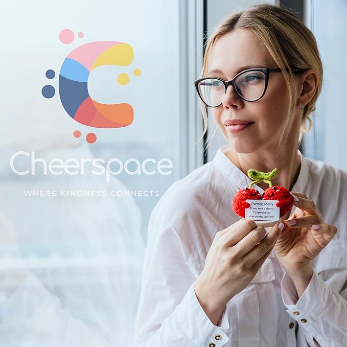 Flirty Berry Pack — Crochet Stuffed Berries Bulk Variety Pack w/Stand (5 pc). Handmade Crochet Figurines Decor - Desk, Office, Coworker, Friend