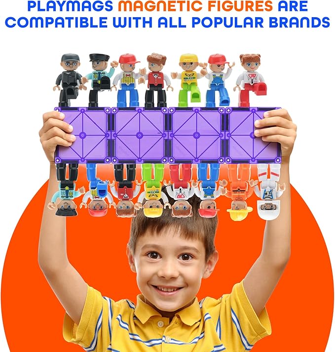Playmags Large Magnetic Figures Community Set of 15 Pieces – 3” Play People Perfect for Magnetic Toys Building Blocks - STEM Learning Toys for Kids – Magnet Tiles Expansion Accessories Pack