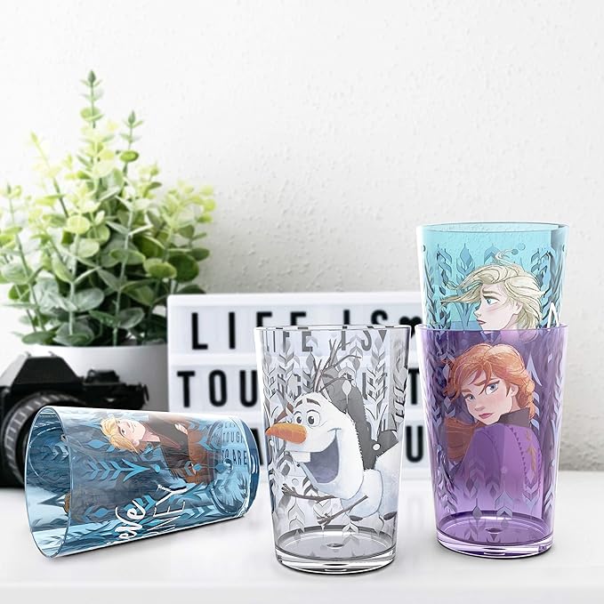 Zak Designs 14.5oz Disney Frozen 2 Nesting Tumbler Set Includes Durable Plastic Cups, Fun Drinkware is Perfect for Kids, 4pk (14.5oz, Anna & Elsa & Olaf)