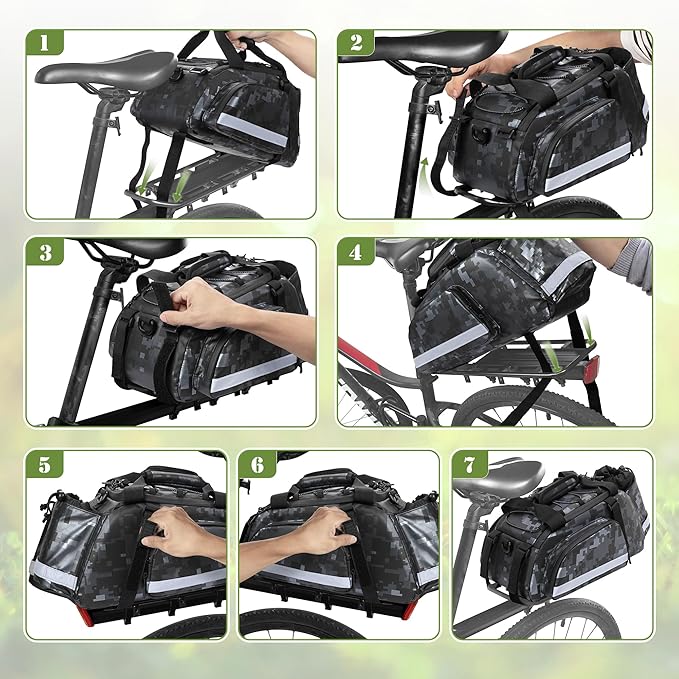 Bike Rear Rack Bag, Pannier Bags for Bicycles with 12L Capacity, Bike Trunk Cooler Bag with Reflective Strips, Reinforced Handle and Removable Shoulder Strap