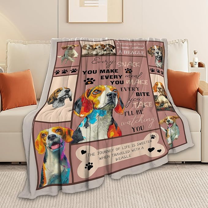 Beagle Throw Blanket Beagle Puppy Stuff Gifts for Dog Lover Kids Girls Boys Adults Women Men Soft Cozy Warm Plush Fluffy Fuzzy Fleece Blanket Decor 50''X60''