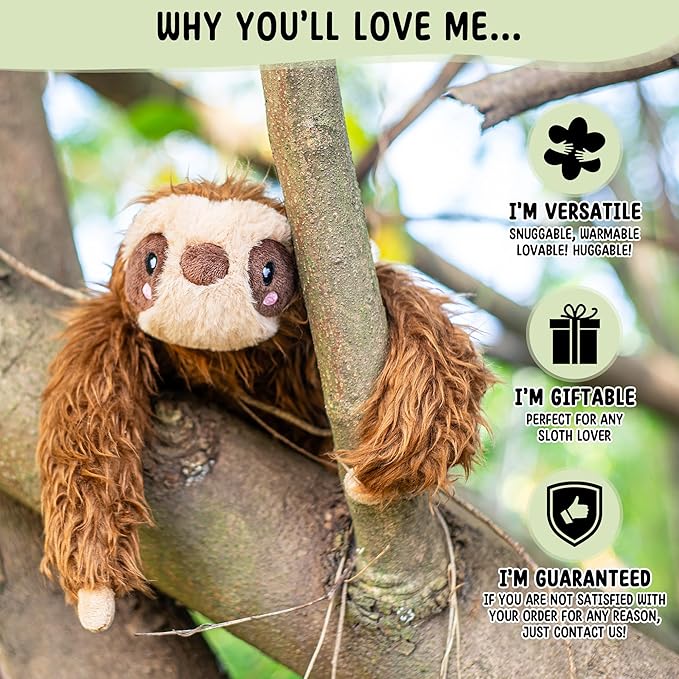 Happy Fuel Sloth Microwavable 1.5 lbs Unscented Heating Pad for Women & Kids - Cute Soft Cozy Pillow Plush Heatable Warm Stuffed Animals - Kawaii Hot & Cold Plushie Toy - Sloth Gifts for Girls & Boys