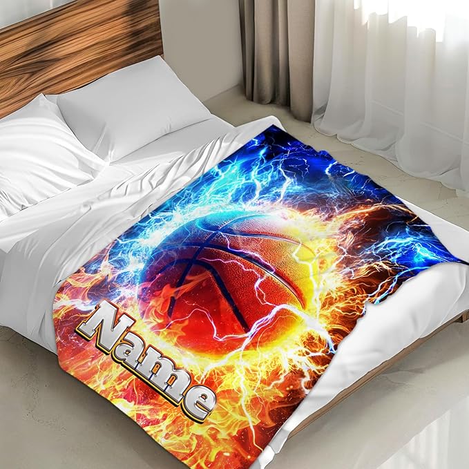 Basketball Blanket Personalized Gifts for Kids Boys - 50x40 Inches Cozy Soft Small Sports Throws for Basketball Lovers Players Son Grandson for Couch Travel Camp