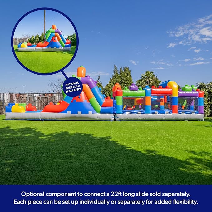 Herokiddo Block Party 20’ Inflatable Obstacle Course Commercial Grade PVC, Fun Backyard Challenge for Kids and Adults, with Air Blower Included