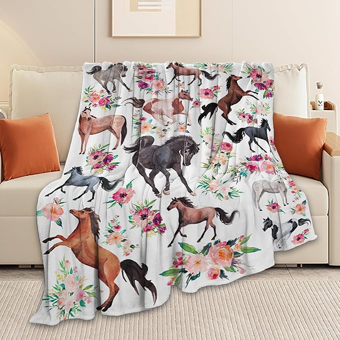 Horse Blanket Horse Throw Blanket Gifts for Girls Women Kids Boys Adults Man Super Soft Cozy Plush Fluffy Fuzzy Fleece Blanket Decor 40''X50''