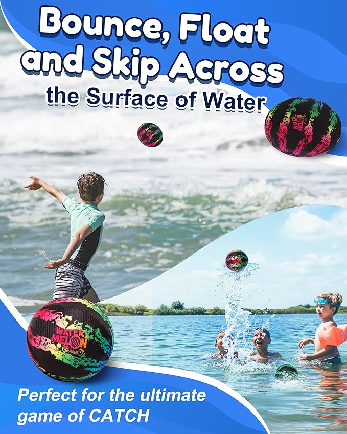 Watermelon Ball Water Skipping Ball – Water Pool Toys & Bouncing Games for Swimming Pool, Beach & Lake, Perfect for Kids Ages 8-12, Teens & Family Fun, Summer Must Have