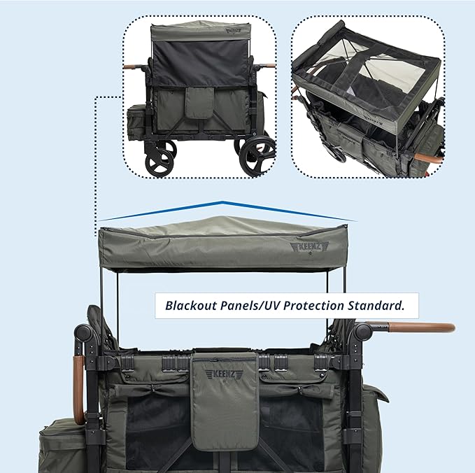 Keenz XC EVO - Luxury Comfort Stroller Wagon | Foldable 2 Passenger with Adjustable Canopy | Green