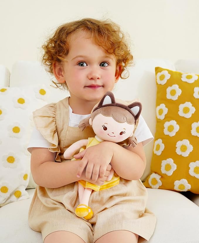 GAGAKU Soft Plush Baby Doll for Girls (12") - My First Baby Doll Gift for Girls, Toddlers & Infants, Machine Washable Rag Doll Toy - Puff Girl