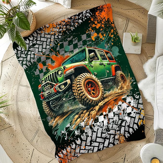 Off-Road Vehicles Blanket for Kids Boys Blankets Gift for Son Grandson, Cool Cozy Soft 50 x 40 Inches Cars Flannel Throws for Bed Travel Sofa Living Room