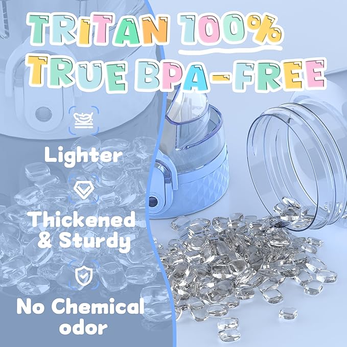 OLDLEY 12oz Kids Motivational Water Bottle With Silicone Straw, Leak-Proof Tritan BPA-Free, Reusable for School Girls & Boys, Baby Blue