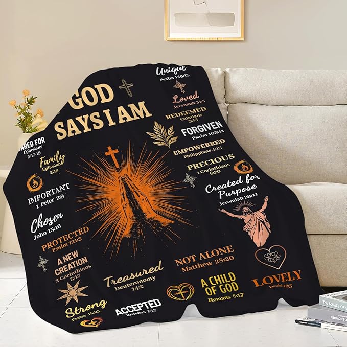 Bible Verse Blanket Spiritual Prayer Christian Faith Throw Inspirational God Says I Am Scripture Religious Gifts for Women Men Adults Girls Soft Cozy Plush Fuzzy Fleece Blanket Decor 40''X50''