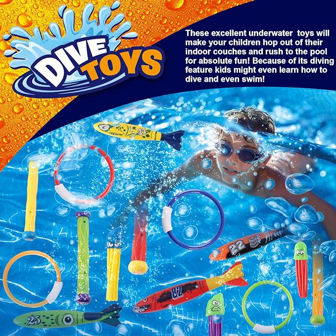 LITTLE FROGGY Kid’s Diving Set with 30 Pcs Diving Toy Kit Perfect for Pool, Beach, Water Parks, for Swimming Training & Water Games for Girls Aged 3-12 (Mermaid)