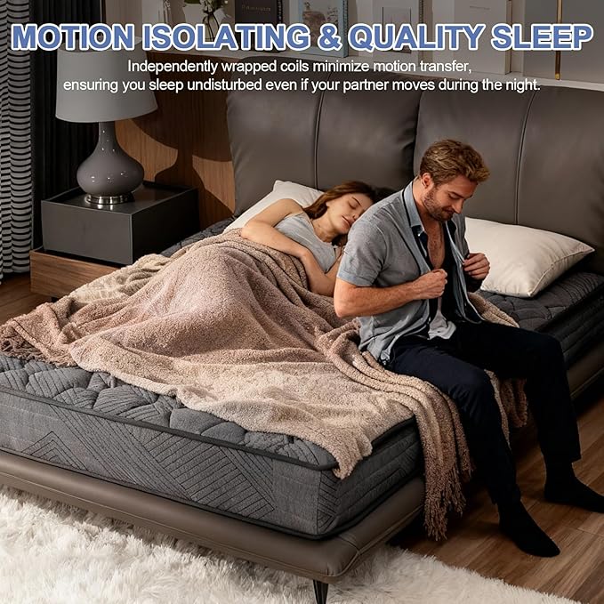 12" Full Hybrid Mattress, Memory Foam Hybrid Mattress in a Box with Pocket Springs for Motion Isolation Pressure Relief, Medium Firm Ideal for Guest Room or Apartment, Grey