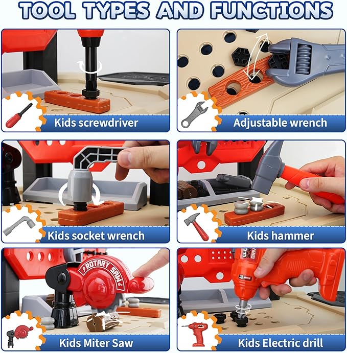 Toddler Tool Bench Set, 79pcs Pretend Construction Toy Set with Drill for Kids Workbench Playset, Tool Bench for Kids Ages 3-5 Years Old, Storage Box for Boys, Perfect Birthday (Red)