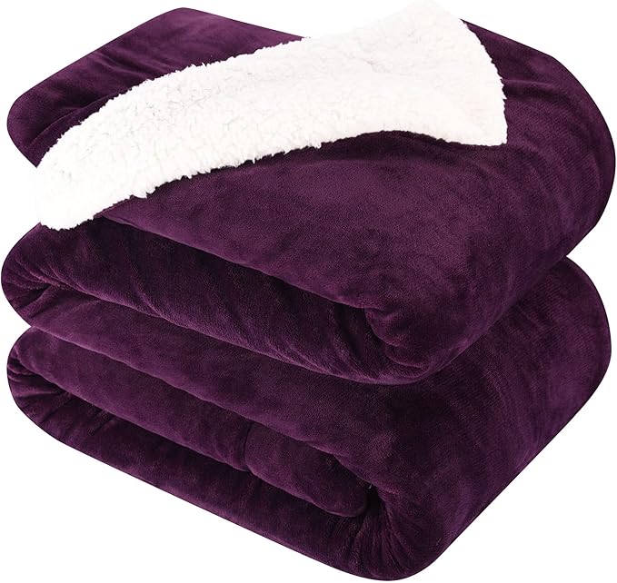 NANPIPER King Size Sherpa Blanket, Soft Fleece Throw for Bed, Reversible Thick Fuzzy Blanket for Winter (Purple, 90x108 inches)