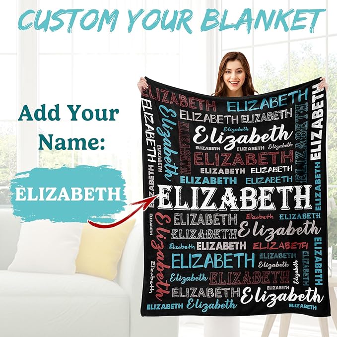 Ship Next Day, Personalized Baby Blanket with Name - Printed in USA, Custom Name Blanket for Boys Girls Kids, Customized Flannel Blankets Gifts for Teen Shower Toddlers Christmas Brithday