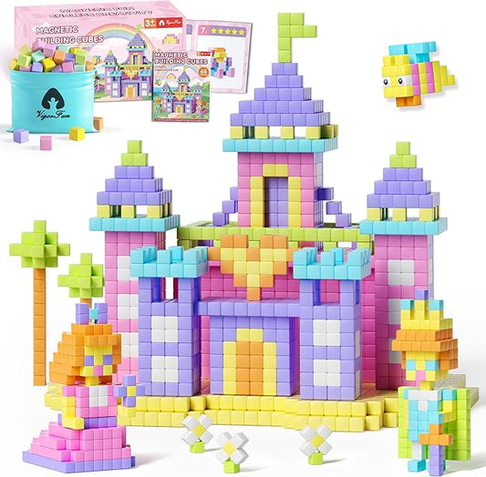 65 PCS Magnetic Blocks Set, 1" Magnet Building Blocks with Toy Eyes and Storage Bag for Kids Gifts, STEM Educational Preschool Sensory Toys for Toddlers Boys Girls Ages 3 4 5 6 7 8 + (Macaron Color)