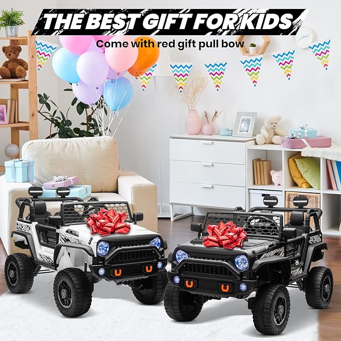 JOYRACER 24V 2 Seater Ride On Toys for Big Kids, 800W Power Truck Wheels with Remote Control, 4WD/2WD Switchable, 20" Spacious Seat, Soft Start, Bluetooth, Electric Car for Kids Ages 3-8, White