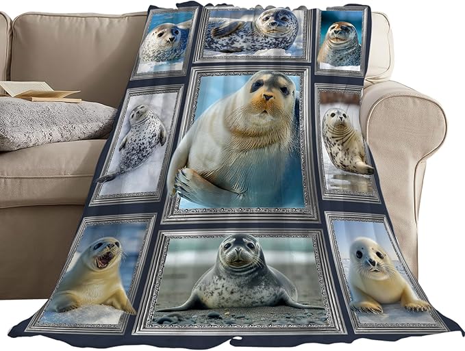 Seal Blanket Fleece Soft Warm Plush Seal Animal Throw Blanket Lightweight Plush Fuzzy Cozy Blankets for Lover Kids Adult Suitable for Couch Sofa Bed 60"X50"