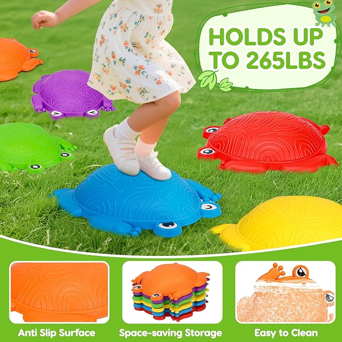6 PCS Kids Stepping Stones Light Up Frog Balance Stones Outside Toys Ages 3-5 4-8 Plastic Jumping Step Stone Indoor Outdoor Sensory Play Toddler Obstacle Course Coordination Game 3 4 5 6 7 Year Old