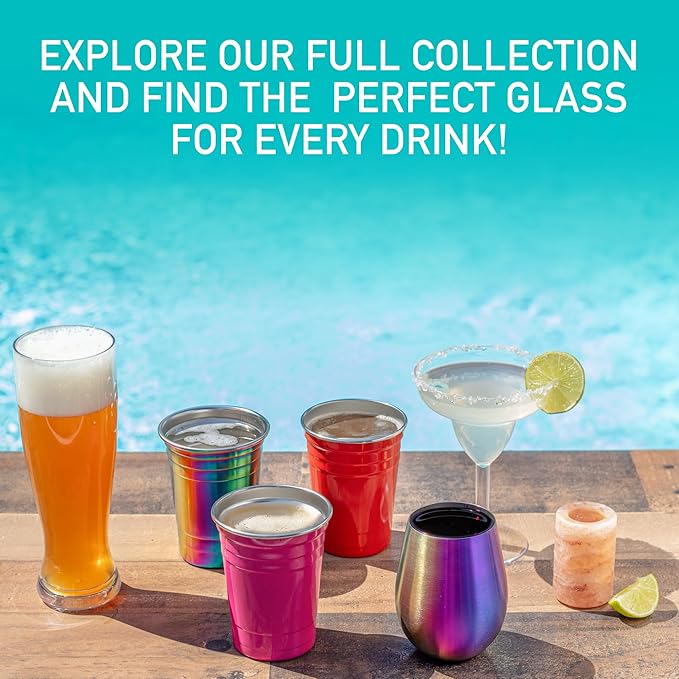 D'Eco Rainbow Stainless Steel Cups - 4 Pack Iridescent 16 oz Tumblers for Kids, Family, Adults - Unbreakable, BPA-Free & Stackable Drinkware for Indoor and Outdoor Use at Parties, Picnics, Camping