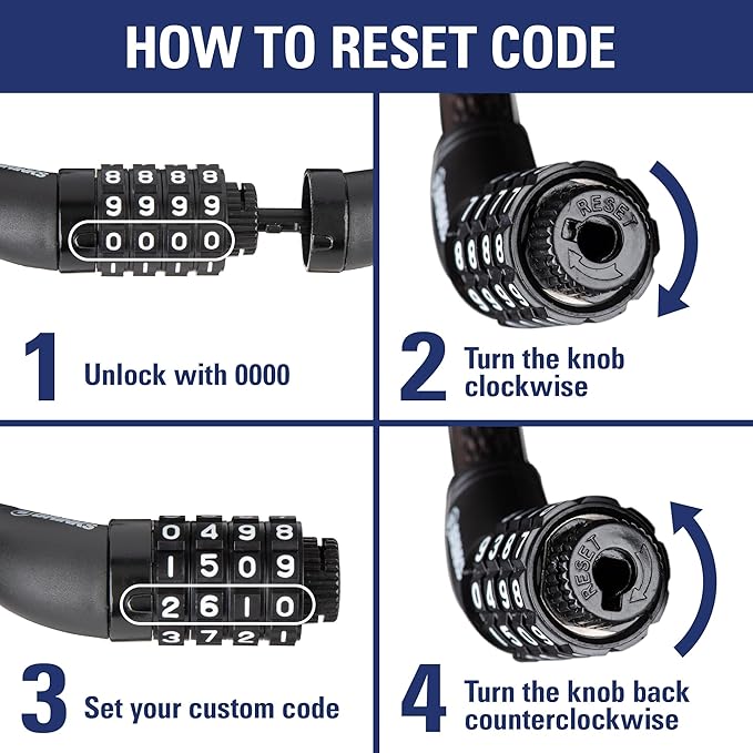 BRINKS 6 ft Outdoor Bike Lock Cable 2 Pack, Thick, Anti Theft Self-Coiling Design, Resettable 4-Dial Combination, Heavy-Duty Steel, 5/16" Weather-Resistant Vinyl Coating for Bikes