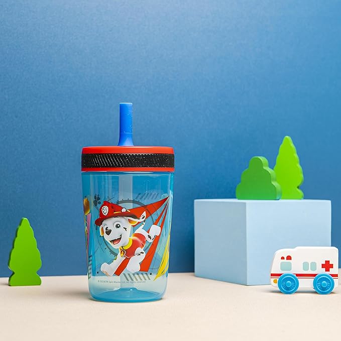 Zak Designs Kelso Tumbler 15 oz Set (Paw Patrol - Chase & Marshall 2pc Set) Toddlers Cups Leak-Proof Screw-On Lid with Straw Made of Durable Plastic and Silicone, Perfect Cup for Kids