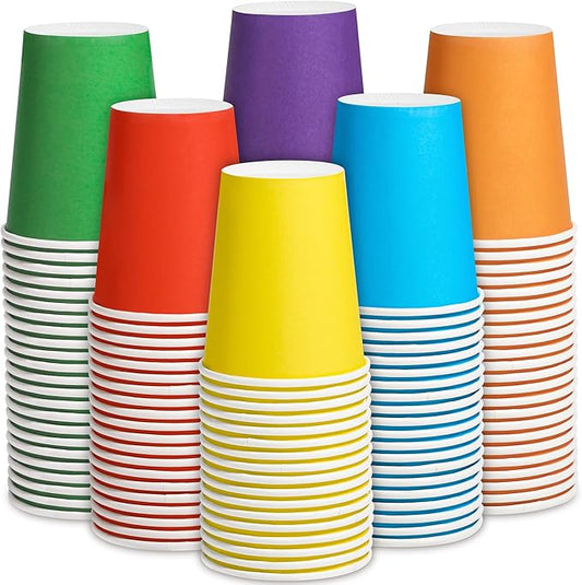 144 Pieces Rainbow Paper Cups 9 Oz Disposable Coffee Paper Cups Multicolor Party Cup Beverage Drinking Cup for Wedding, Birthday, Holiday Party, DIY, and Picnic