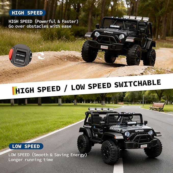 24V Ride on Car for Kids, 2 Seater Electric Truck with Parent Remote Control, Spring Suspension, 2 Speeds, LED Headlight & Music Player, Kids Electric Vehicle for Aged 3-8 Years, Black