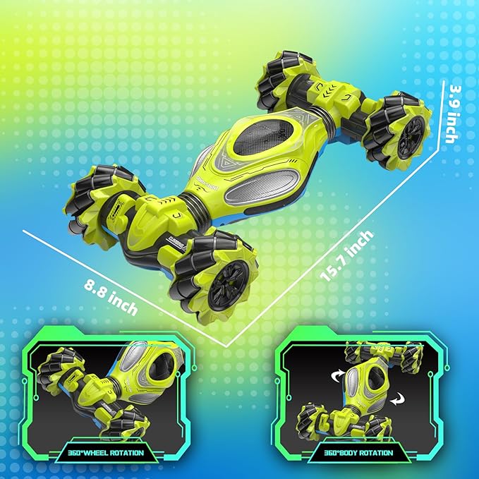 1:12 Scale Gesture Sensing Rc Stunt Car, 4WD Remote Control Hand Controlled Double Sided Vehicle 360° Roll with Lights, All Terrains Monster Truck for Boys Kids