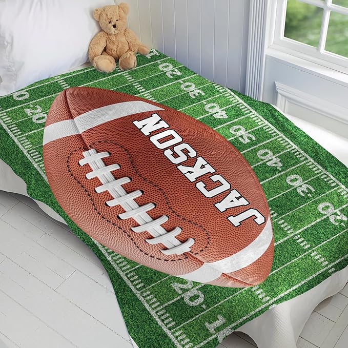 Personalized Football Blankets with Name Numbers, Custom Football Team Game Throw Flannel Blankets Stuff Gifts for Boys Sports Lover Fans Kids Adult