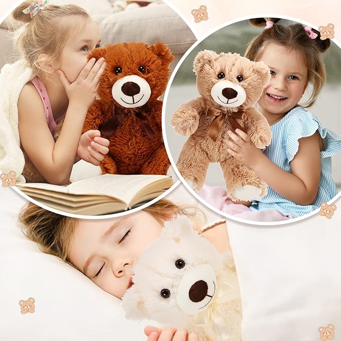 HyDren 6 Pcs Bear Stuffed Animal Plush Toys Soft Plush Dolls Bear Sleeping and Playing Toys for Baby Shower Decoration Boy(Long Plush,White, Brown, Beige)