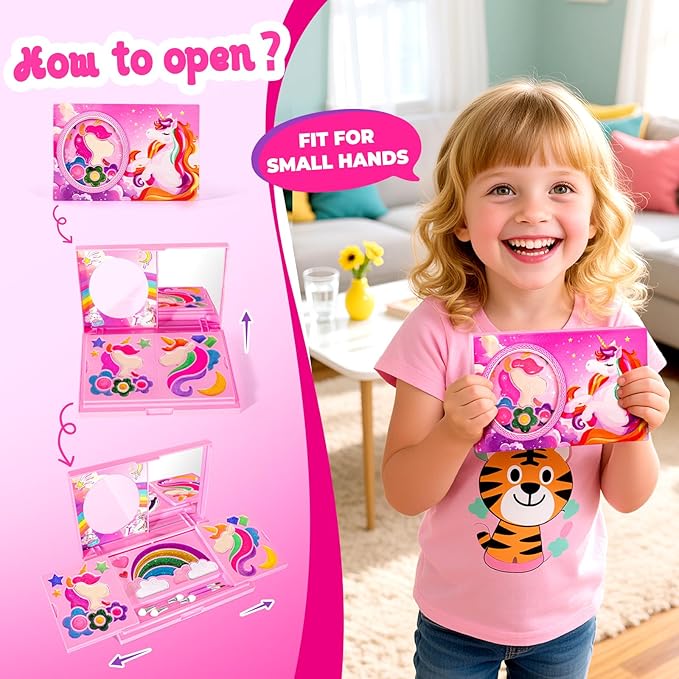 ULOVEME Kids Real Makeup Kit for Little Girls - Real, Non Toxic, Washable Make Up Toy - Umicorn Toys Gift for 3 4 5 6 7 8 9 10 12 Years Old Girls Birthday (Umicorn Makeup Palette)