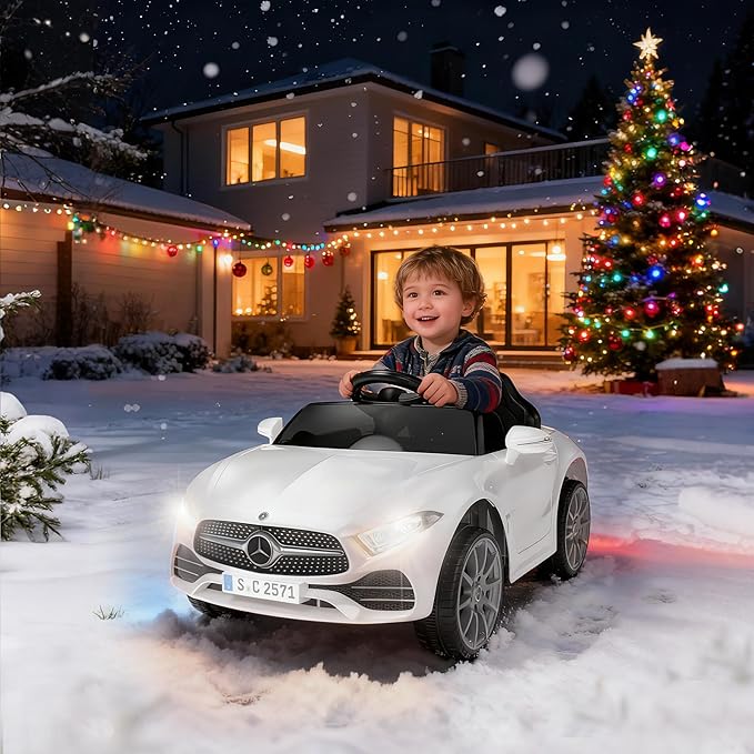 12V Kids Ride On Car with 2.4G Remote Control,Battery Powered Electric Car Ride On Vehicle Double Doors, 5 Point Safety Belt,LED Light (SC-White)