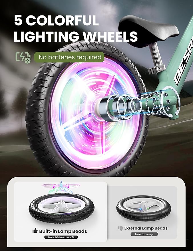 besrey Toddler Balance Bike 2 Year Old: All-Metal Frame & 12" Self-Lighting Wheels, Kids Bike with Adjustable Seat, Custom Plate w/Bonus 4 Sets of Stickers, Gift Bike for Boys Girls 2 3 4 5 Years Old
