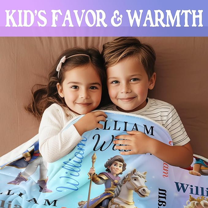 Custom Blanket with Name Personalized Prince Blanket Soft Flannel Throw Blanket for Toddler Kids Boys Birthday Baby Shower