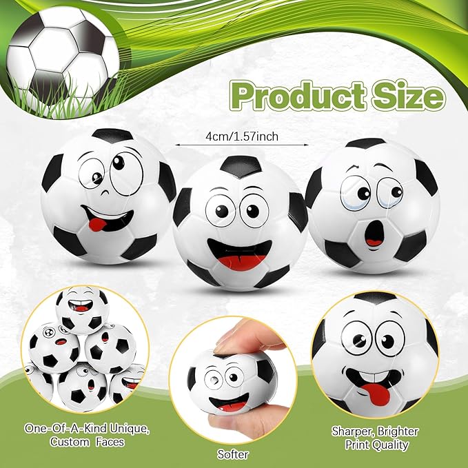 24 Pcs Mini Face Soccer Stress Balls for Boys Girls Fidget Toys Bulk Foam Balls for Stress and Anxiety Relief Balls for Party Favors Birthday Gift Decoration