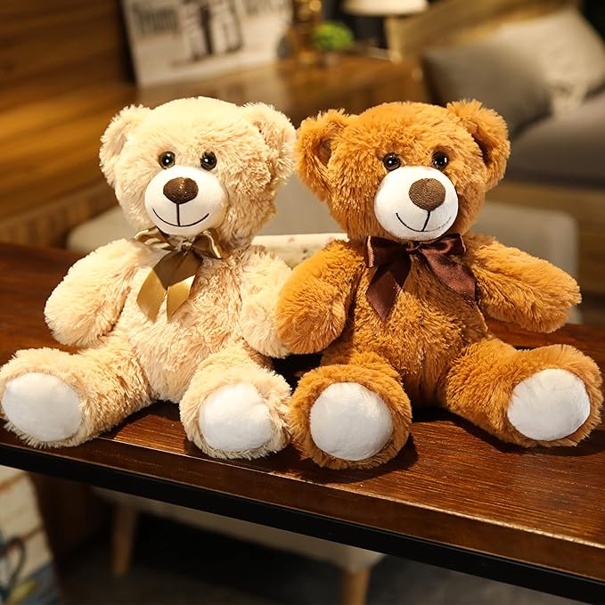 Plush Teddy Bear Cute Stuffed Animal Bear with Bow Plush Toys 13.8 Inches(Khaki,6pcs)