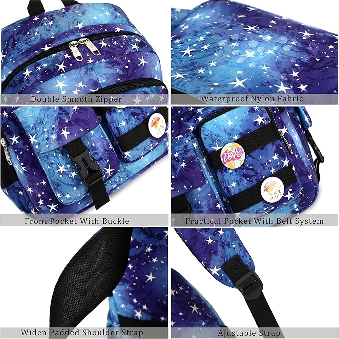 Hidds Laptop Backpacks 16 Inch School Bag College Backpack Anti Theft Travel Casual Daypack Bags Cute Bookbags Large Colorfull Carry on Back Pack for Teens Girls Women Students (Galaxy Blue)