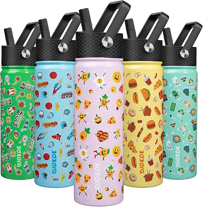 BJPKPK Insulated Water Bottle with Straw Lid, 22 oz Stainless Steel Metal Water Bottles, Reusable Leak Proof BPA Free Water Bottles, Cups, Thermo, Hawaii Fruits-Purple