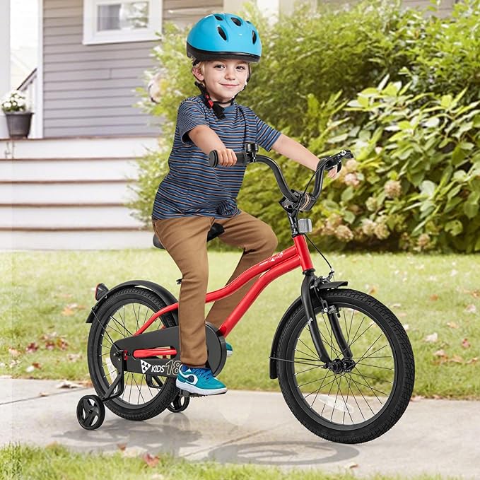 BABY JOY Kids Bike, 12 14 16 18 Inches Sporty Bicycle with Training Wheels, Adjustable Seat, Handbrake & Coaster Brake, Reflectors, Girls Boys Bike for 3-8 Years Old Children