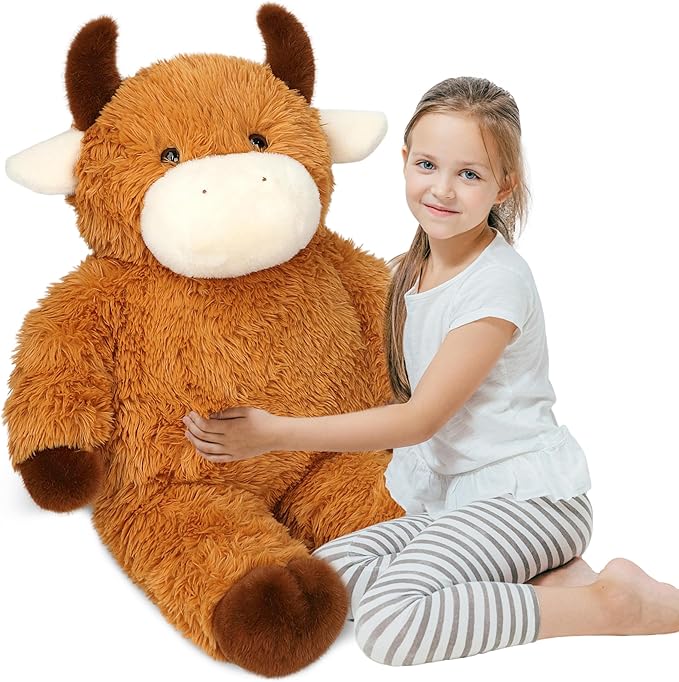 32" Big Highland Cow Stuffed Animal, Giant Highland Cow Plush Toy Huge Size Fluffy Plushy Fat Plushie Gift for Kids